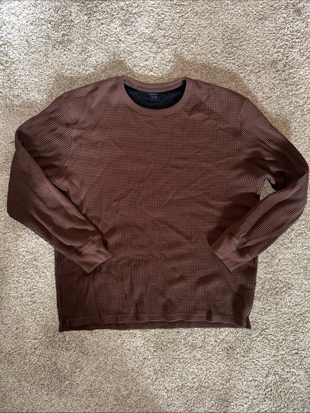 Cotton On Men’s Brown Crewneck Waffle Knit Sweater